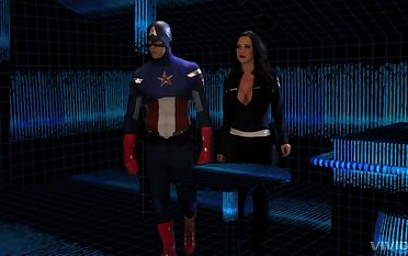 Busty brunette granted Captain Americas huge dick for more than just blowjob